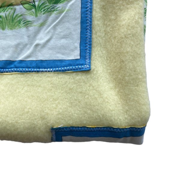 Vintage Hand Crafted Yellow Baby Blanket Animal Appliques Satin Edge Floor Time - Picture 5 of 16